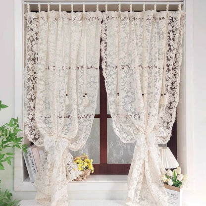 French Lace Tulle Curtain, Sling Tassel Special Design Beige Curtain For Bedroom Living Room, Window Curtain, Door Curtain