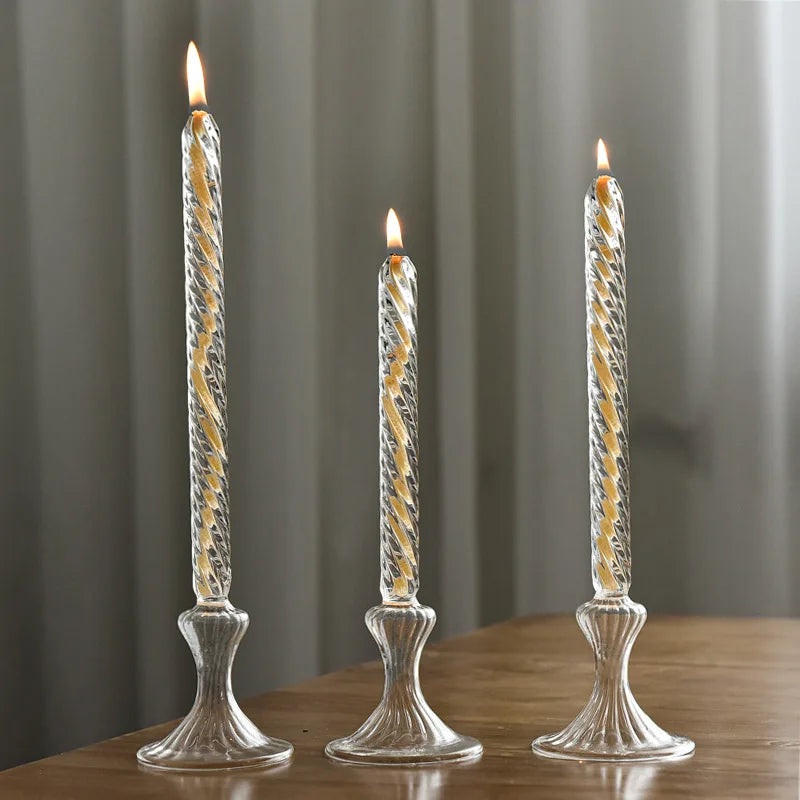 Rotate Transparent Glass Candle Holder Smokeless Glass Oil Lamps Candlestick Wedding Decor Romantic Candlelight Dinner Ornaments