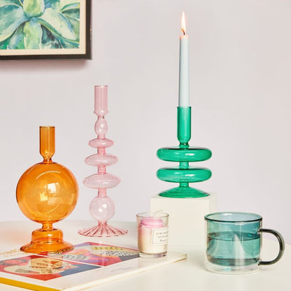 Taper Candle Holders Glass Candlesticks for Home Wedding Table Decoration Glass Vase Table Bookshelf Candles Stand