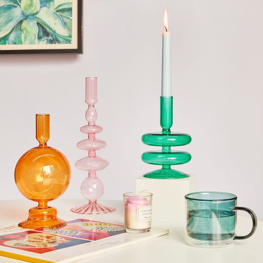 Taper Candle Holders Glass Candlesticks for Home Wedding Table Decoration Glass Vase Table Bookshelf Candles Stand