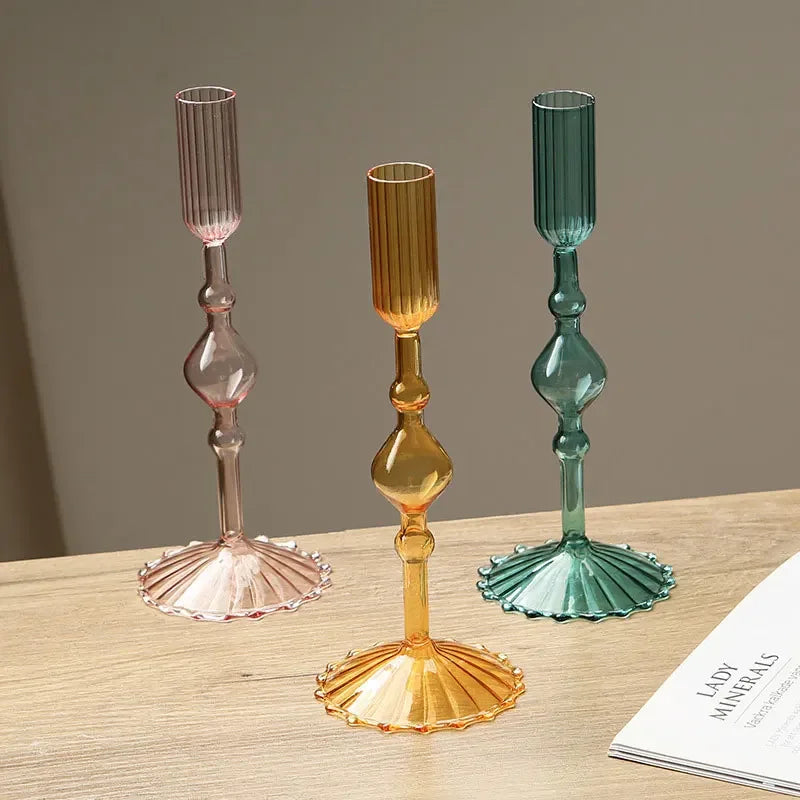 Retro Glass Candle Holder Wedding Supplies Candlelight Dinner Candlestick Props Ornament High Footed Candlestick Home Decoration