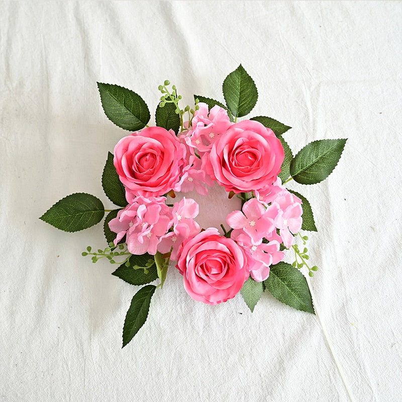 20Cm Rose Garland Candlestick Silk Artificial Flower Wreath For Candle Holder Window Props Home Party Wedding Table Decoration
