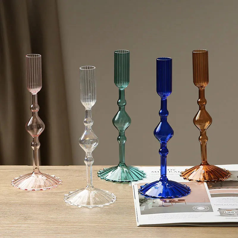 Retro Glass Candle Holder Wedding Supplies Candlelight Dinner Candlestick Props Ornament High Footed Candlestick Home Decoration