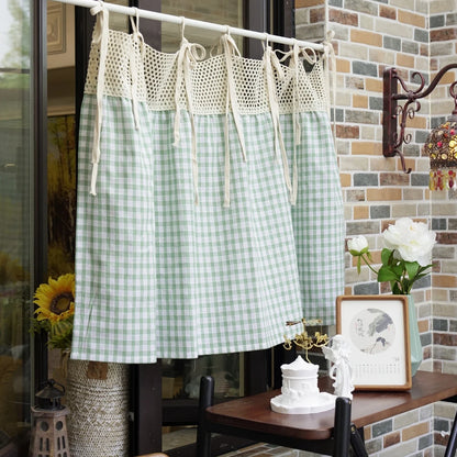 American rural green grid half curtain window bathroom door curtain custom for cabinet coffee
