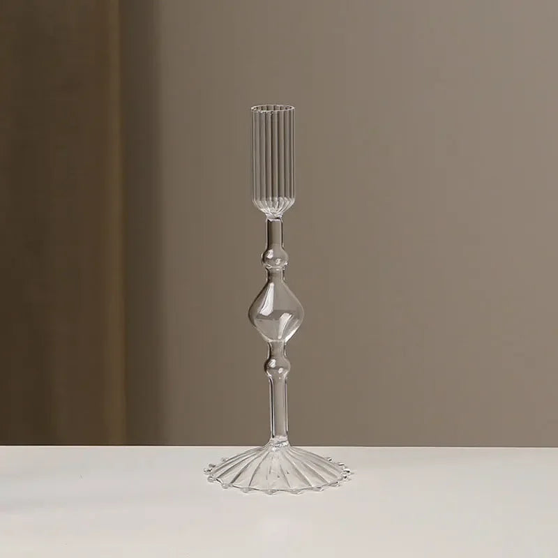Retro Glass Candle Holder Wedding Supplies Candlelight Dinner Candlestick Props Ornament High Footed Candlestick Home Decoration