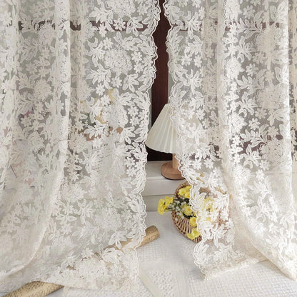 French Lace Tulle Curtain, Sling Tassel Special Design Beige Curtain For Bedroom Living Room, Window Curtain, Door Curtain
