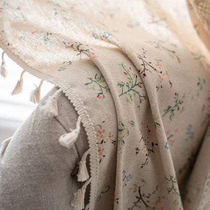 Boho Curtains Semi-Blackout Crochet Patchwork Floral Print Cotton Linen with Tassels Rod Pocket Window Drapes for Living Bedroom