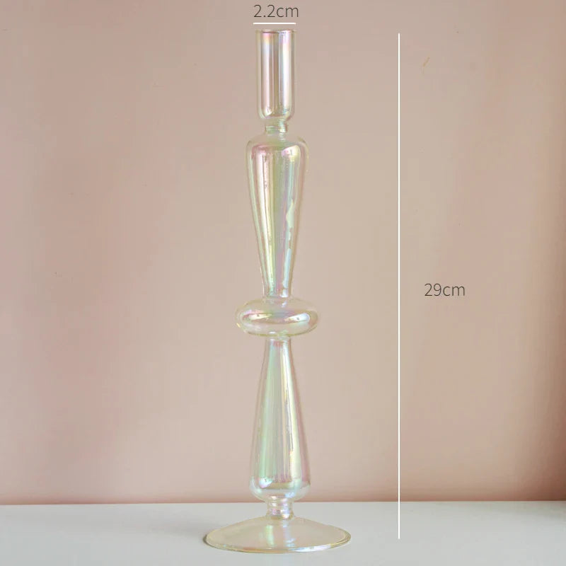 Glass Candle Holder Home Decor Nordic Rainbow Vase Flower Table Living Room Decoration Candlestick Holder for Wedding