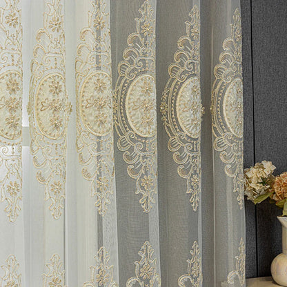 European High-End Pearl Lace Embroidered Sheer Curtains For Living Rooms, Beige Tulle Curtains For Bedroom, Home Window Curtains