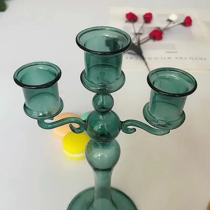 3 Heads Retro Transparent Candlesticks Taper Candle Holders Tall Candlesticks Decoration Party Glass Home Decor Wedding Decor