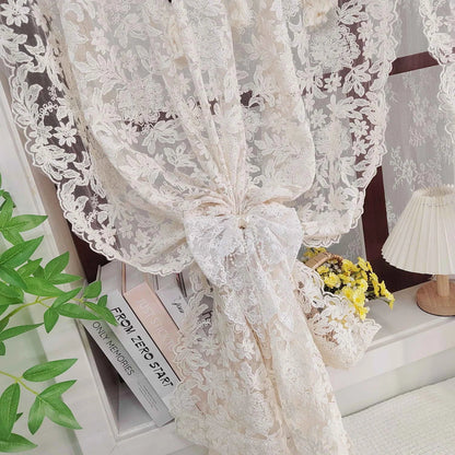 French Lace Tulle Curtain, Sling Tassel Special Design Beige Curtain For Bedroom Living Room, Window Curtain, Door Curtain