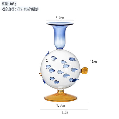 Creative Glass Pufferfish Shaped Candle Holder Christmas Decorations Cute Candlesticks for Candle Ornament Home Decoration Gifts