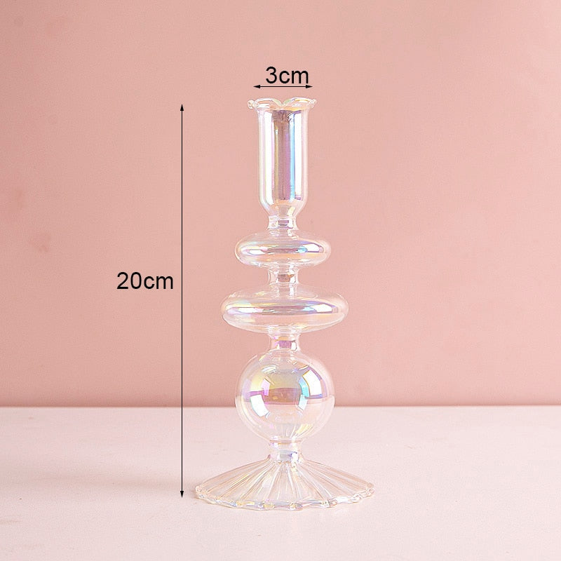 Luxury Iridescent Candle Holders Decor for Table Nordic Rainbow Vase Flower Home Decoration Glass Candlestick Wedding Centerpiec