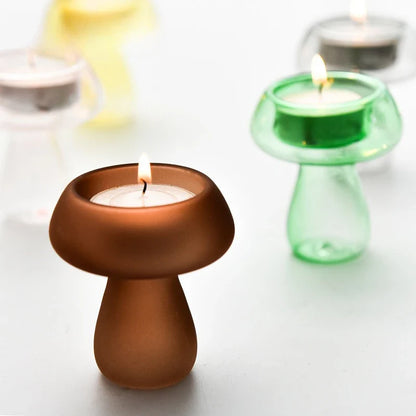 Creativity Mushroom-Shaped Candle Holder Glass Candlesticks Cute Room Decoration Desktop Ornament Home Decoration Ambiance Gifts