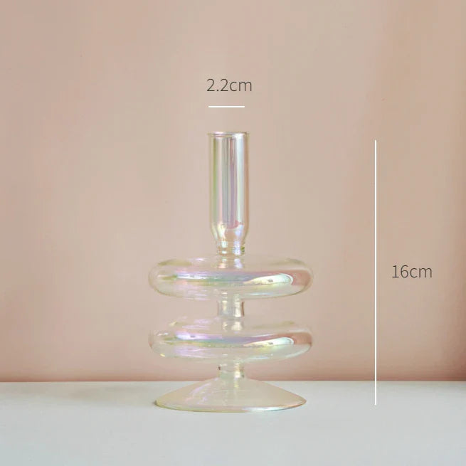 Glass Candle Holder Home Decor Nordic Rainbow Vase Flower Table Living Room Decoration Candlestick Holder for Wedding