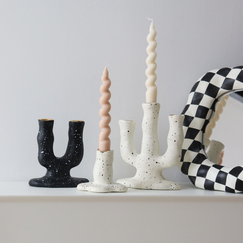 Ink Dot Resin Candle Holders Candlestick Photography Table Candle Stand Exquisite Candlestick Nordic Table Home Decor