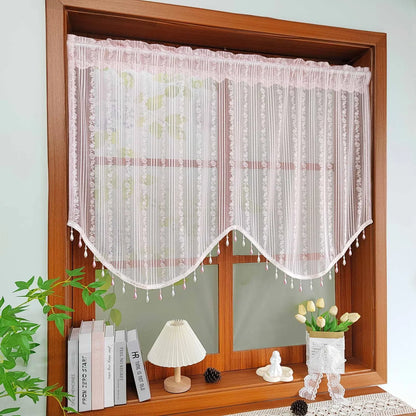 1PC Pink Floral Lace Beaded Jacquard Sheer Curtain for Living Room Kitchen Small Window Drape Cafe Study Blinds