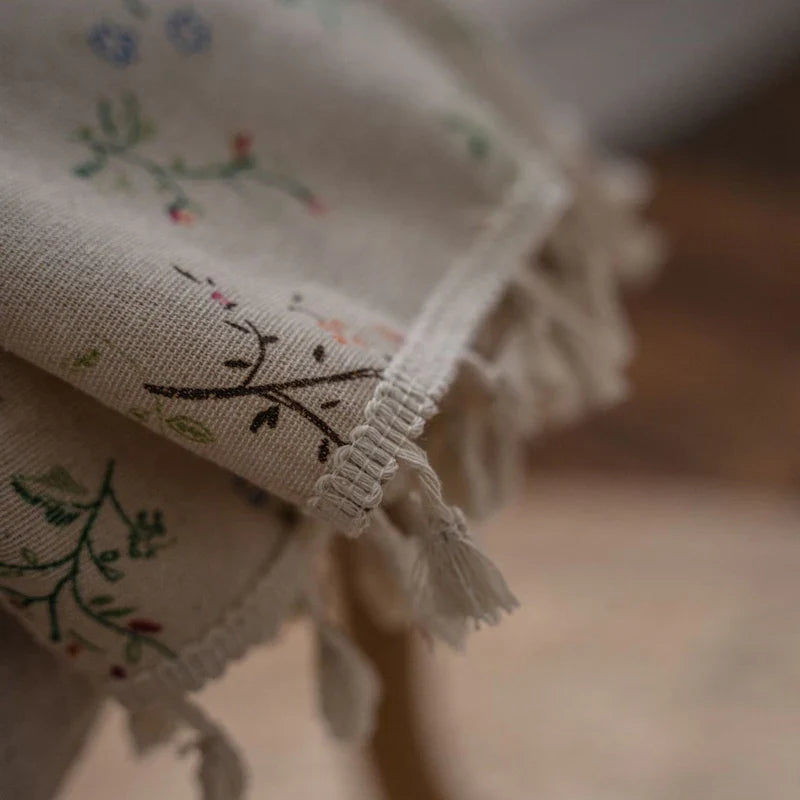 Boho Curtains Semi-Blackout Crochet Patchwork Floral Print Cotton Linen with Tassels Rod Pocket Window Drapes for Living Bedroom