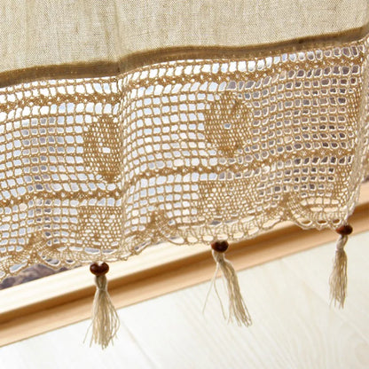 French Solid Cotton Linen Retro Hollow Curtain Handmade Crochet Bottom Stitching Blackout Window Curtain for Living Room