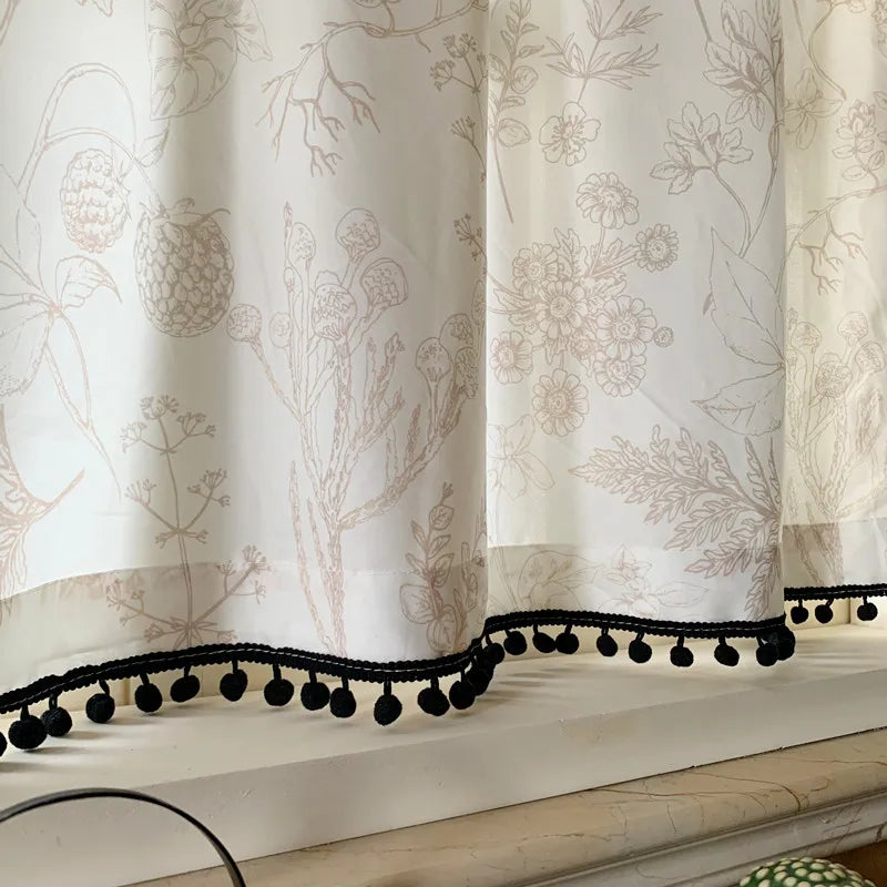 Cream Style Printed Curtains Transparent But Opaque Thick White Gauze Curtain No Punching Self-adhesive Door Curtain Kitchen