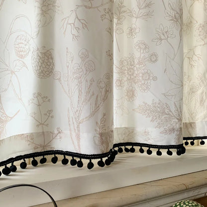 Cream Style Printed Curtains Transparent But Opaque Thick White Gauze Curtain No Punching Self-adhesive Door Curtain Kitchen