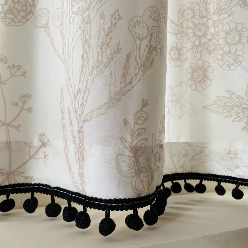 Cream Style Printed Curtains Transparent But Opaque Thick White Gauze Curtain No Punching Self-adhesive Door Curtain Kitchen