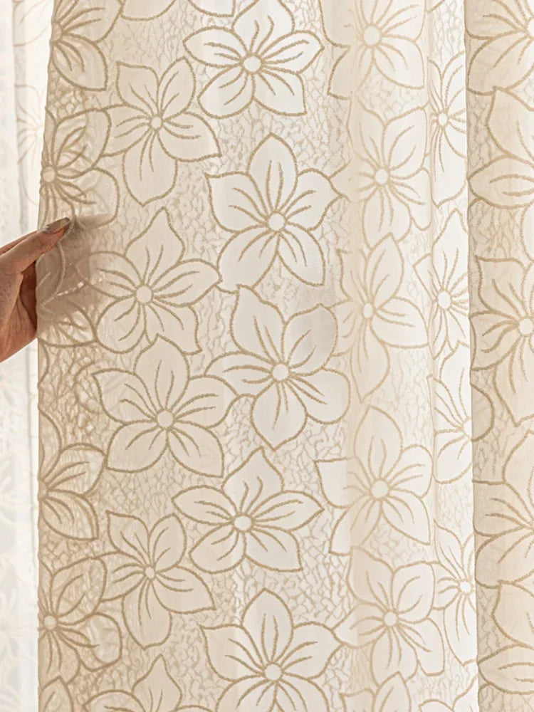 French Style Living Room Curtain Cream Beige Bedroom Decorative Curtains Floral Pattern Light-transmitting Study Curtains IG 커튼