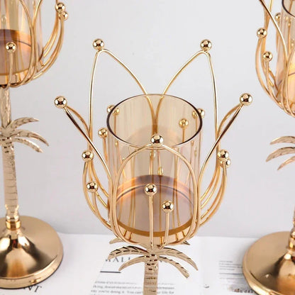 1pcs Electroplated Candlestick Candlelight Dinner European Lotus Metal Candlestick Coconut Tree Candlestick Christmas Decoration