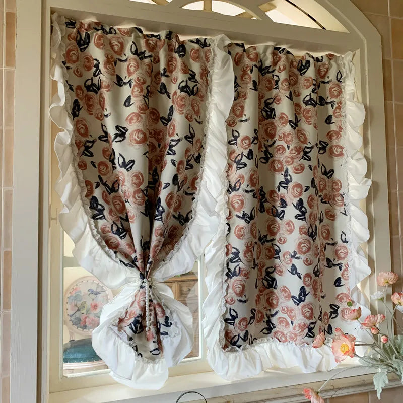 1pcs Countryside Printed Full Blackout Curtain Fabric UV Protection Sun Protection Non Perforated Living Room Balcony Curtains