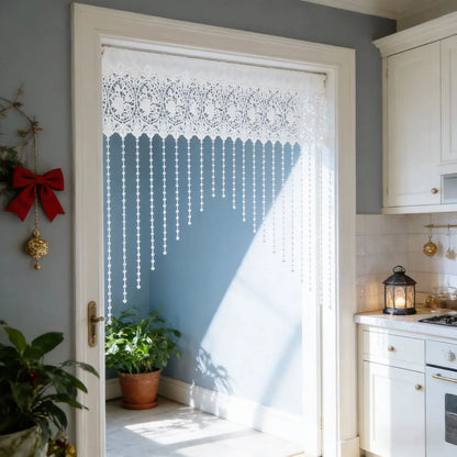 Luxury French Country Curtain with Embroidered Lace Crystal Pendants Semi-Sheer Panel,Translucent Light Filtering Window Drapery
