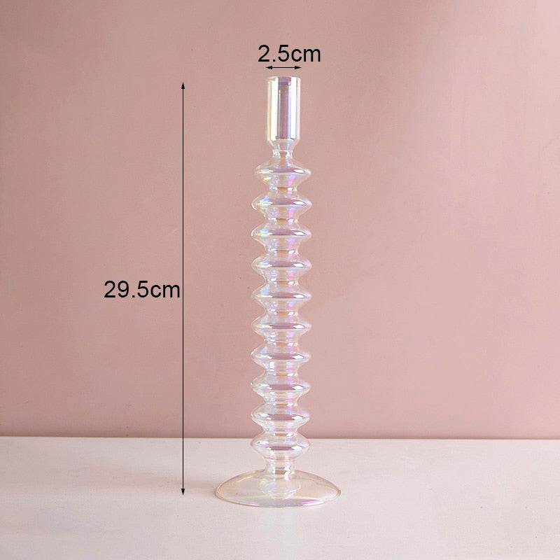 Luxury Iridescent Candle Holders Decor for Table Nordic Rainbow Vase Flower Home Decoration Glass Candlestick Wedding Centerpiec