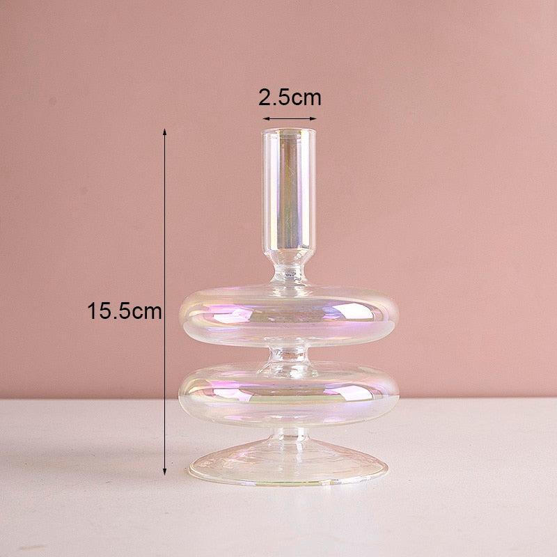 Luxury Iridescent Candle Holders Decor for Table Nordic Rainbow Vase Flower Home Decoration Glass Candlestick Wedding Centerpiec
