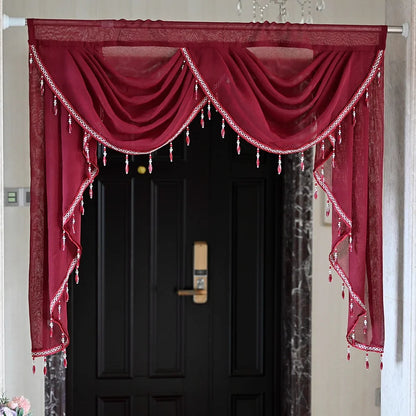 White Linen Valance Curtain Head Luxury Beaded Lace Voile Valance Curtain Wavy Curtain Custom Window Panel Drape for Living Room