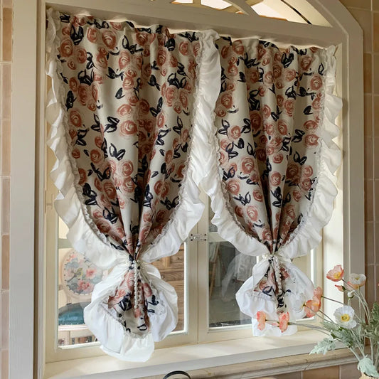 1pcs Countryside Printed Full Blackout Curtain Fabric UV Protection Sun Protection Non Perforated Living Room Balcony Curtains