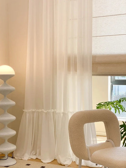 French Skirt Special Design White Sheer Curtains For Princess Rooms, Dust-proof Partition Curtains, Tulle Curtains For Windows