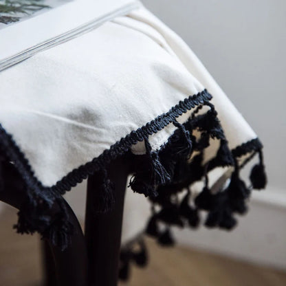 Boho Curtains Natural Linen Look Textured Burlap for Bedroom Rod Pocket Semi Blackout with Tassels Window Drapes for Living Room