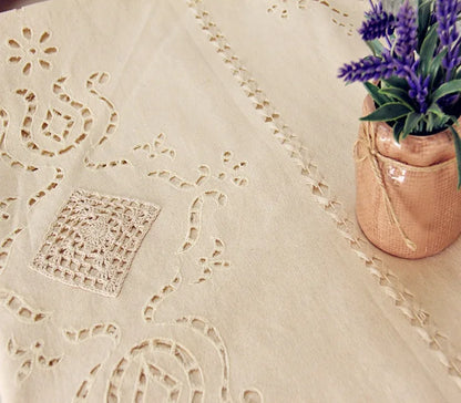 French Solid Cotton Linen Retro Hollow Curtain Handmade Crochet Bottom Stitching Blackout Window Curtain for Living Room