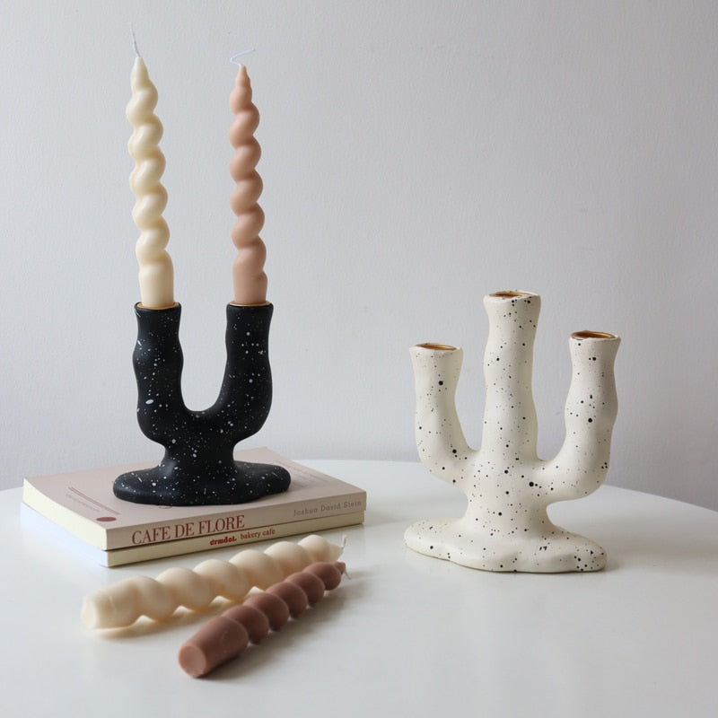 Ink Dot Resin Candle Holders Candlestick Photography Table Candle Stand Exquisite Candlestick Nordic Table Home Decor