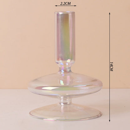 Luxury Iridescent Candle Holders Decor for Table Nordic Rainbow Vase Flower Home Decoration Glass Candlestick Wedding Centerpiec