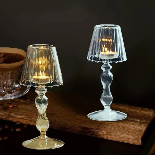French Style Vintage Home Wedding Decoration Glass Tealight Candle Holder Farmhouse Rustic Candlestick for Table Lamp