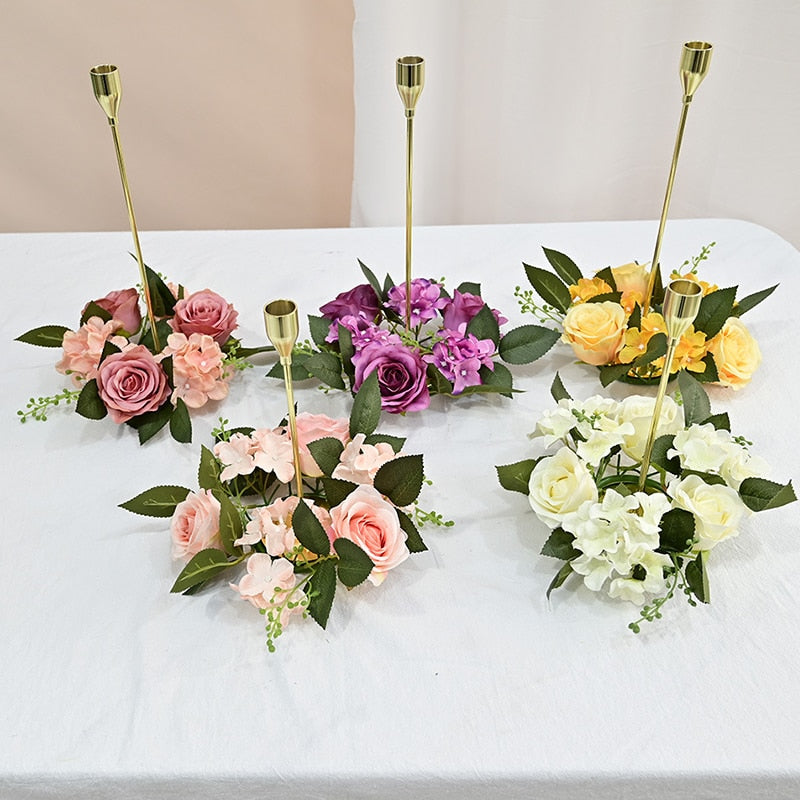 20Cm Rose Garland Candlestick Silk Artificial Flower Wreath For Candle Holder Window Props Home Party Wedding Table Decoration