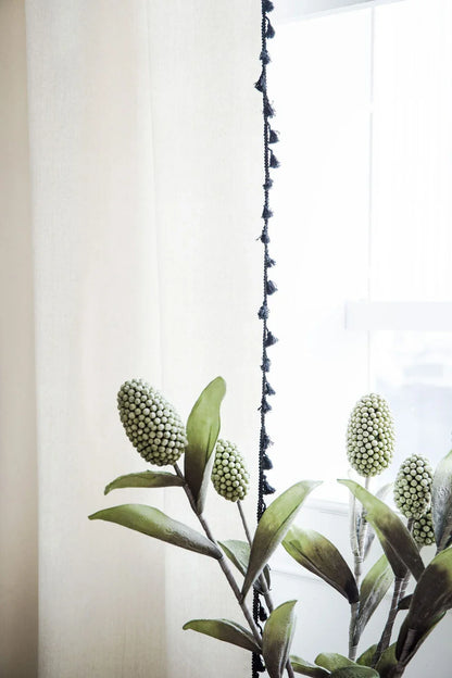 Boho Curtains Natural Linen Look Textured Burlap for Bedroom Rod Pocket Semi Blackout with Tassels Window Drapes for Living Room