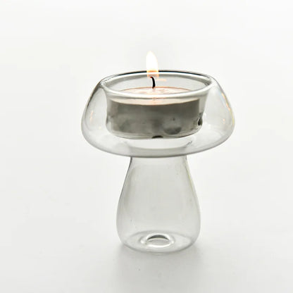 Creativity Mushroom-Shaped Candle Holder Glass Candlesticks Cute Room Decoration Desktop Ornament Home Decoration Ambiance Gifts