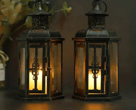 Vintage Nordic Candle Holder Lanterns Candles Aesthetic Hanging Lantern Iron Lantern Black Home Decor Wedding Room Decoration