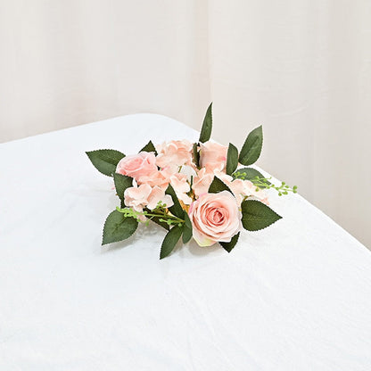 20Cm Rose Garland Candlestick Silk Artificial Flower Wreath For Candle Holder Window Props Home Party Wedding Table Decoration