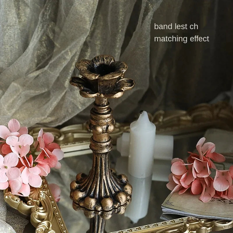 1Pc Antique Candlestick Resin Candle Accessory Retro Candle Holder French Candle Sconce Nostalgic Candlestick Home Decor GiftsWF