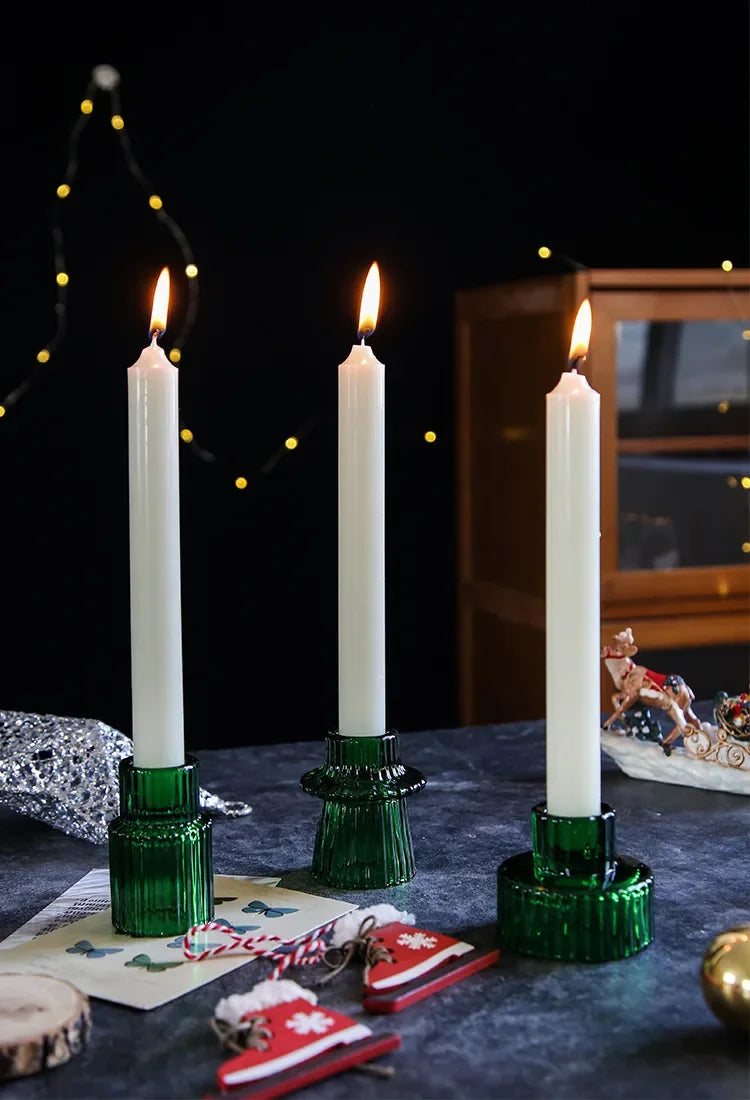 Red Mini Glass Candle Holders Taper Candle Stand Small Tealight Candle Holder Candlestick Holder Christmas Decor Green Glass