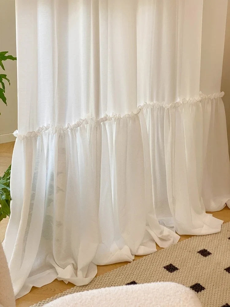 French Skirt Special Design White Sheer Curtains For Princess Rooms, Dust-proof Partition Curtains, Tulle Curtains For Windows