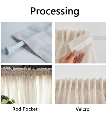 Kitchen Curtains Faux Linen Textured Small Cafe Window Curtain with Pom Pom Over Sink Light Filtering Short Curtain for Bathroom