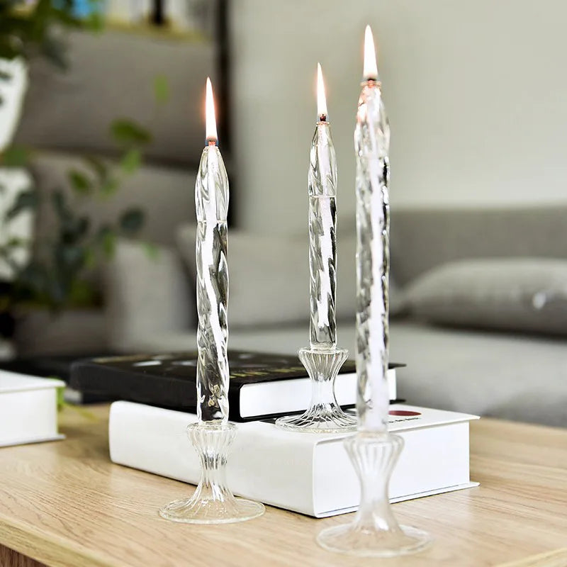 Rotate Transparent Glass Candle Holder Smokeless Glass Oil Lamps Candlestick Wedding Decor Romantic Candlelight Dinner Ornaments